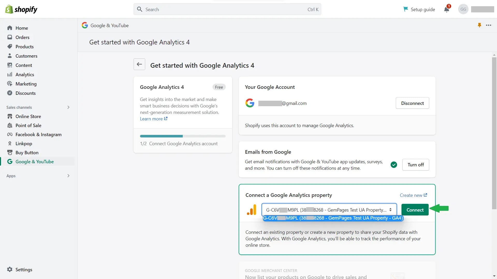Shopify admin - Google & YouTube sales channel