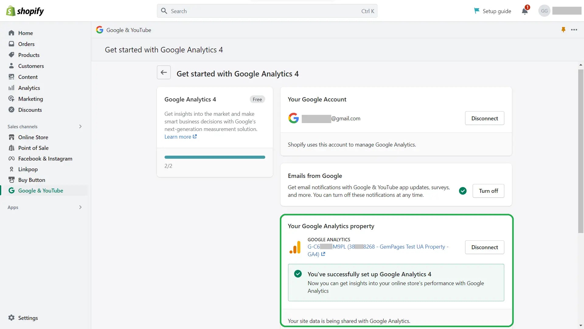 Shopify admin - Google & YouTube sales channel