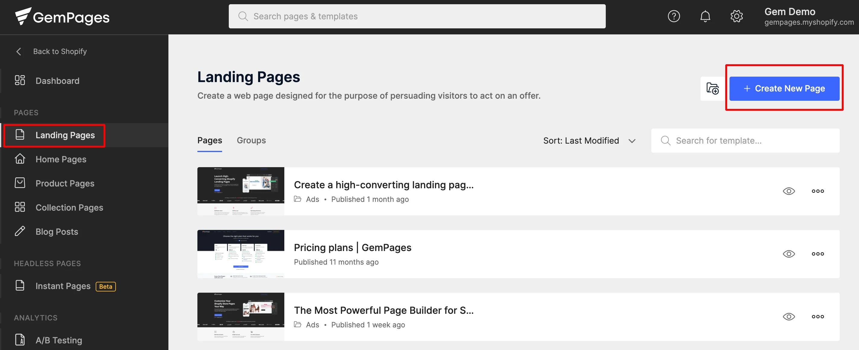 Use GemPages to build Shopify landing pages