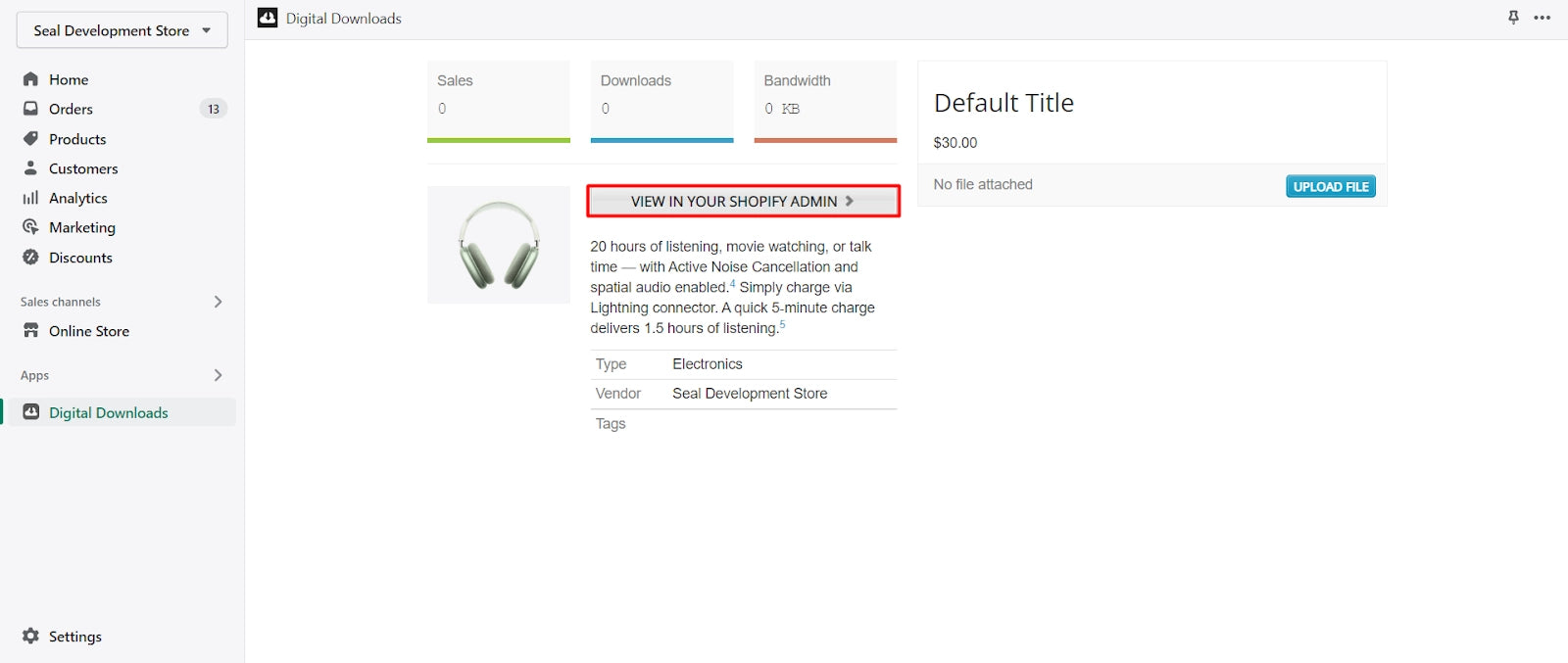 Sell eBooks on Shopify - View digital file in Shopify admin