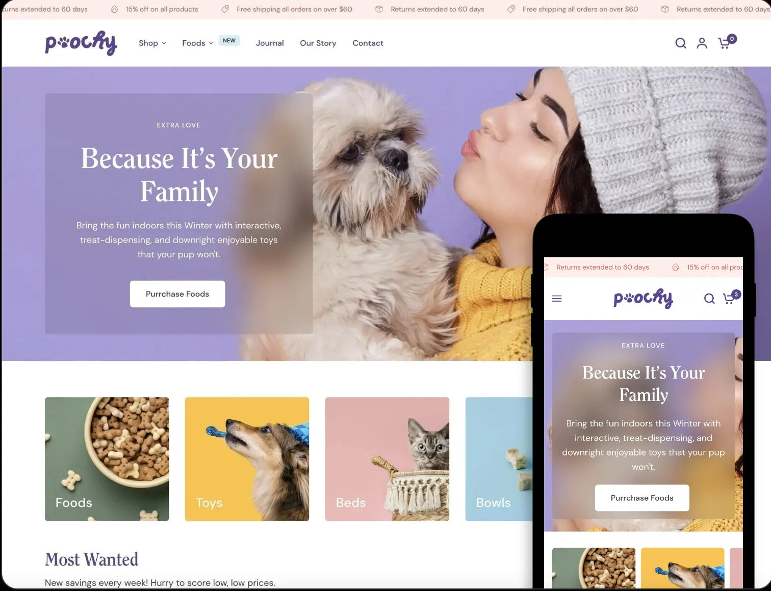 A screenshot of a Shopify pet supplies theme.