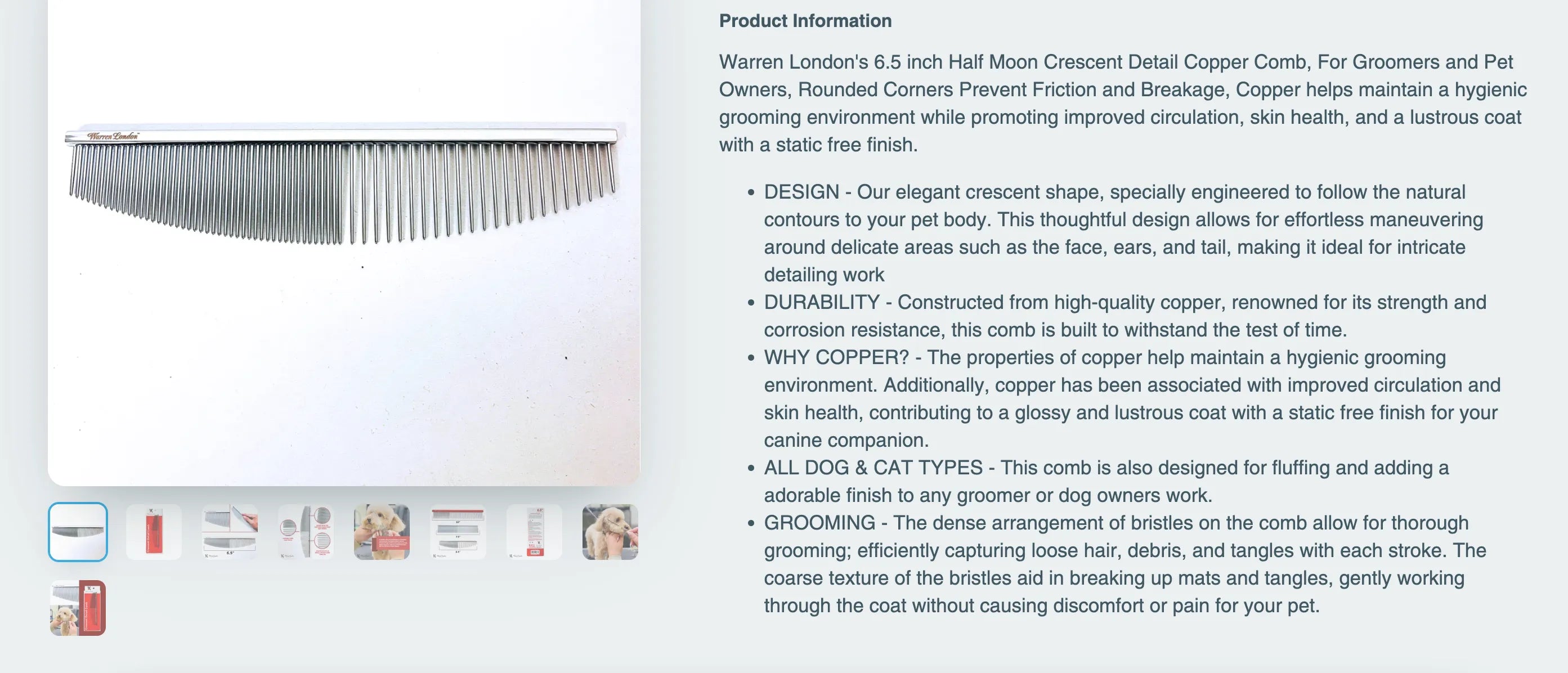 A screenshot of Warren London’s product description.