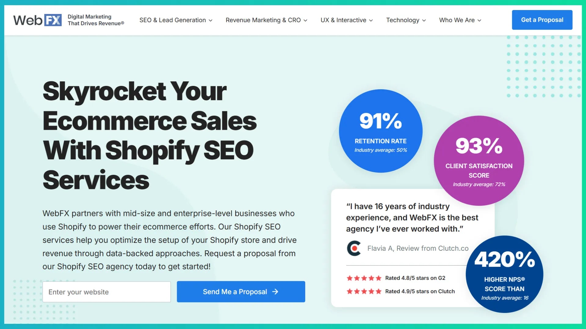 WebFX’s service page for Shopify SEO