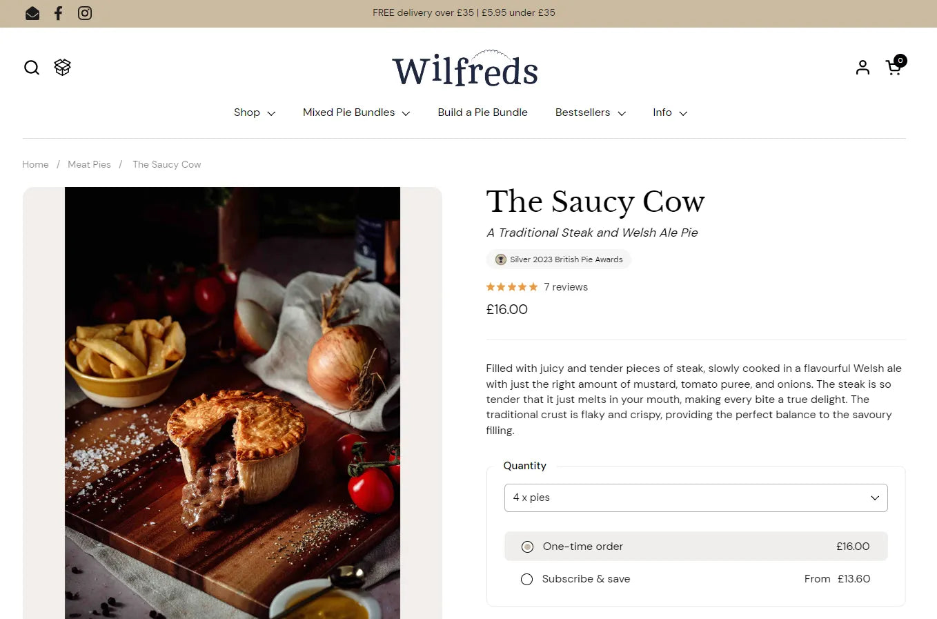 Screenshot of Wilfreds’ product page.