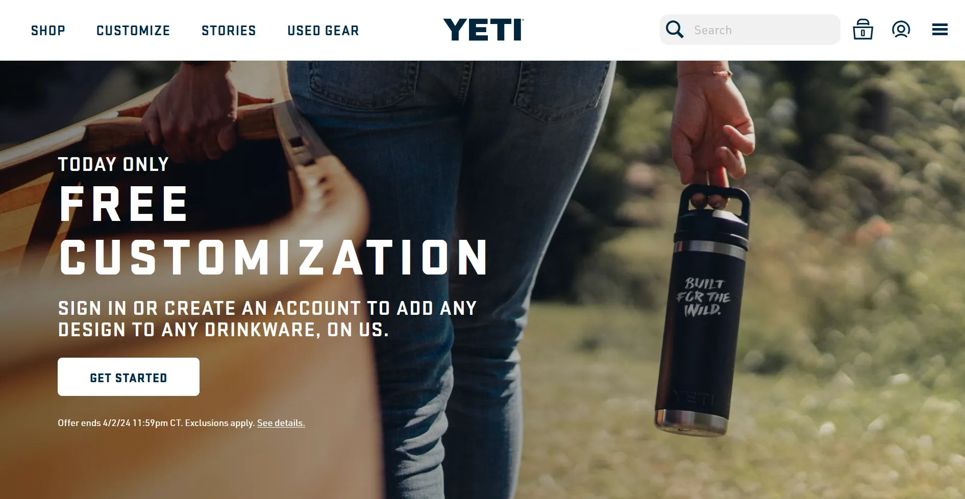Screenshot of Yeti’s website.