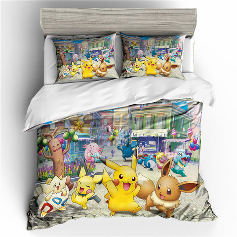 A Bedding Set 3d Printed Duvet Cover Bed Set Pokemon Pikachu Home