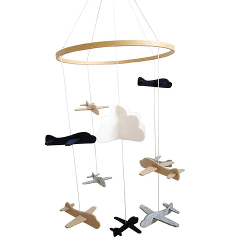 Crib Mobile Airplanes Cloud Nursery Decoration Grey And White