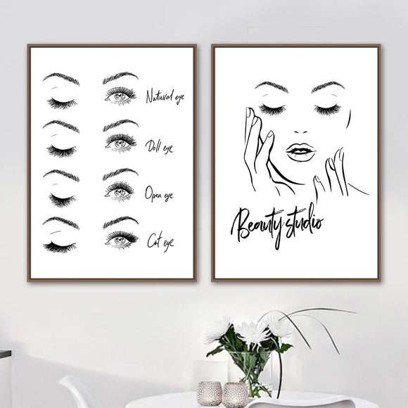 Eyebrow Eyelash Makeup Canvas Painting Wall Art Black And White