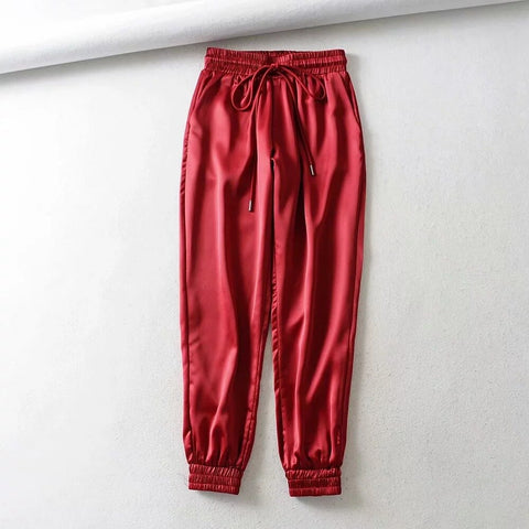 pink satin sweatpants