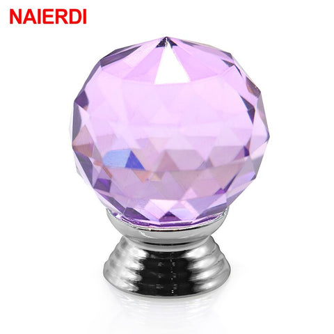 Naierdi 30mm Round Diamond Crystal Glass Knobs Cupboard Pulls