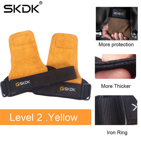 Skdk 1pair Cowhide Gym Gloves Grips Anti Skid Weight Lifting Grip