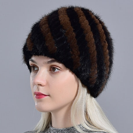 Raglaido Knitted Mink Fur Hats For Women Genuine Natural Fur
