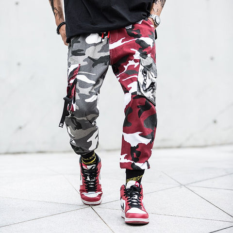 camo joggers red