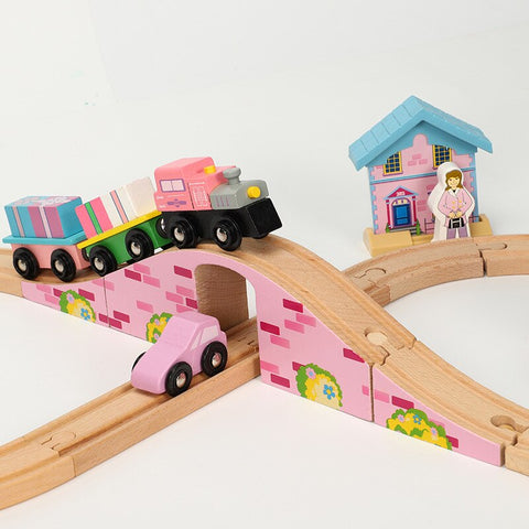 pink wooden train set