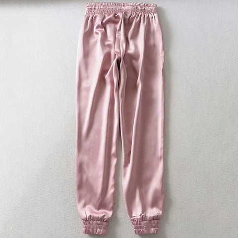 pink satin sweatpants