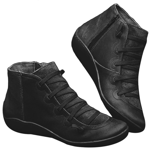 ladies flat black lace up ankle boots