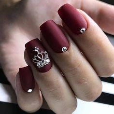 crown Burgundy Nail Design