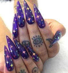 Purple Stars Stiletto Nail Designs