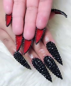 Black Crystal Stiletto Nail Designs