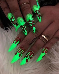 Green Luminous Halloween Nail Design