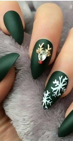 Matte Green New Year Nail Design