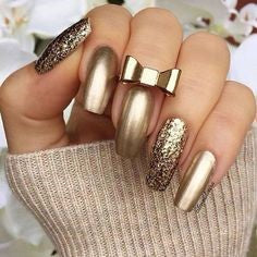 Bow Golden Metallic Nail Designs