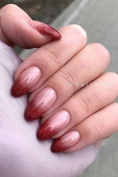 Glitter Oval Red Nails