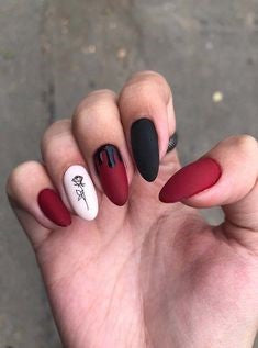 Matte dark red nails