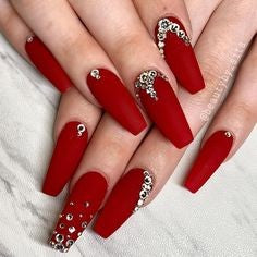 Rhinestone coffin with red nails