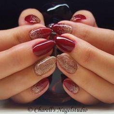 Glitter Gold and Red Nails