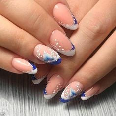 Flower sticker French Tip Nail Design