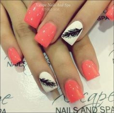Light Red and Black Feather Nail Designs