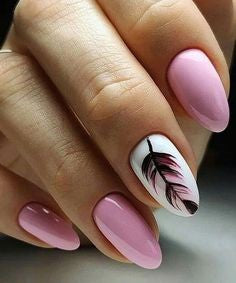 Pink Feather Nail Designs