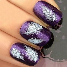 Purple Glitter Feather Nail Designs