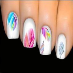 Colorful Feather Nail Designs
