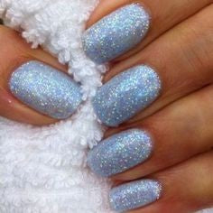 Blue Glitter Winter Nail Idea