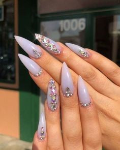 Light Purple Almond Diamonds Nail Design