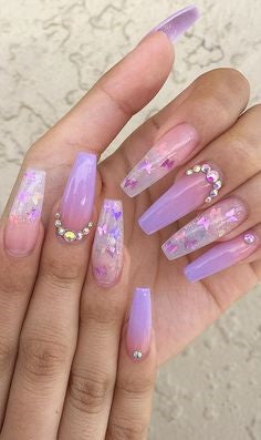 Rhinestone and Sequins Pink Nail Design