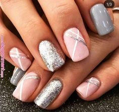 Glitter Sliver and Pink Nail Design
