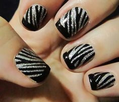 Glitter French Tip Zebra Print Nail Design
