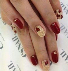 Red and Gold Nail Design for Valentine's Day