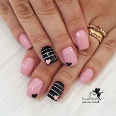 Pink and Black Nail Design for Valentine's Day