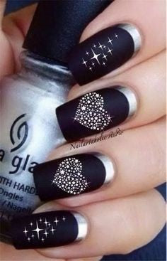 Black Glitter Nail Design for Valentine's Day