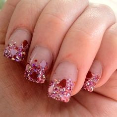 French Sequins Pink Nail Design for Valentine's Day