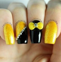 Yellow and Black Nail Design for Valentine's Day