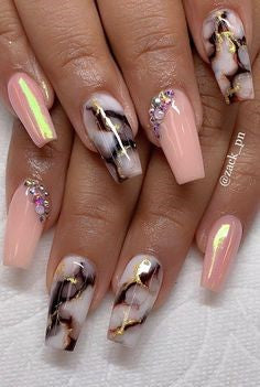Marble Coffin Nail Design