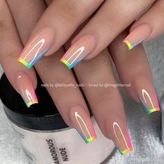 French Rainbow Coffin Nail Design