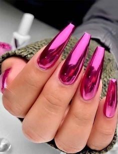 Pink Metallic Long Nail Design