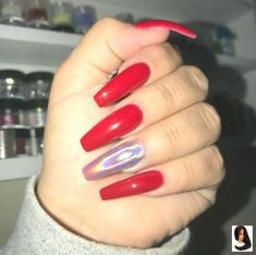 Holographic Red Acrylic Nail Design
