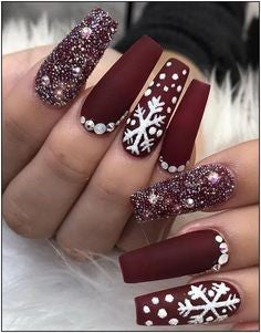Winter Red Acrylic Nail Design